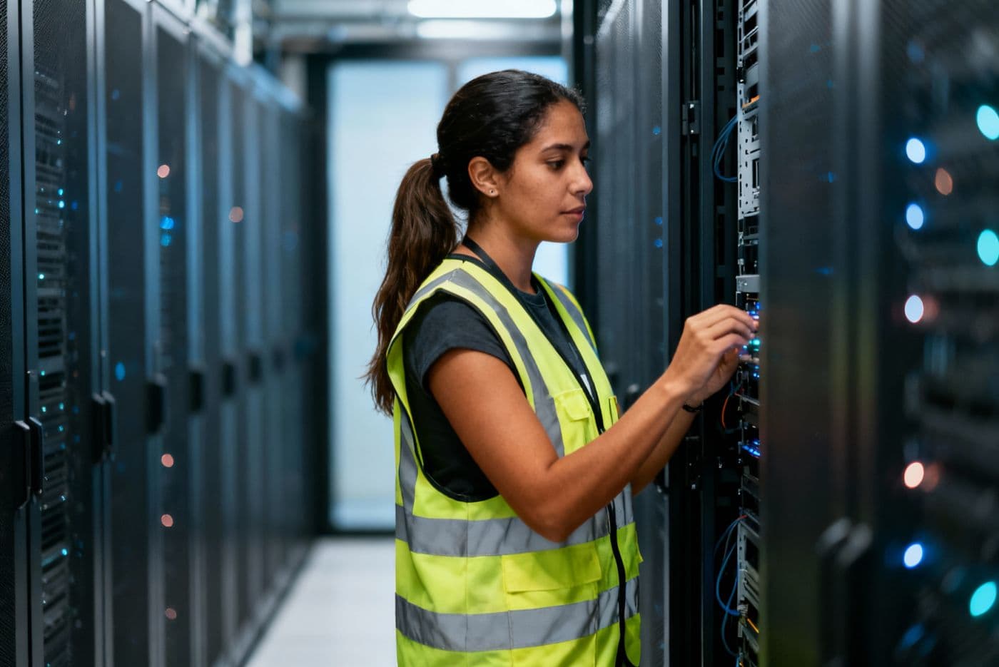 Technician working in a server room